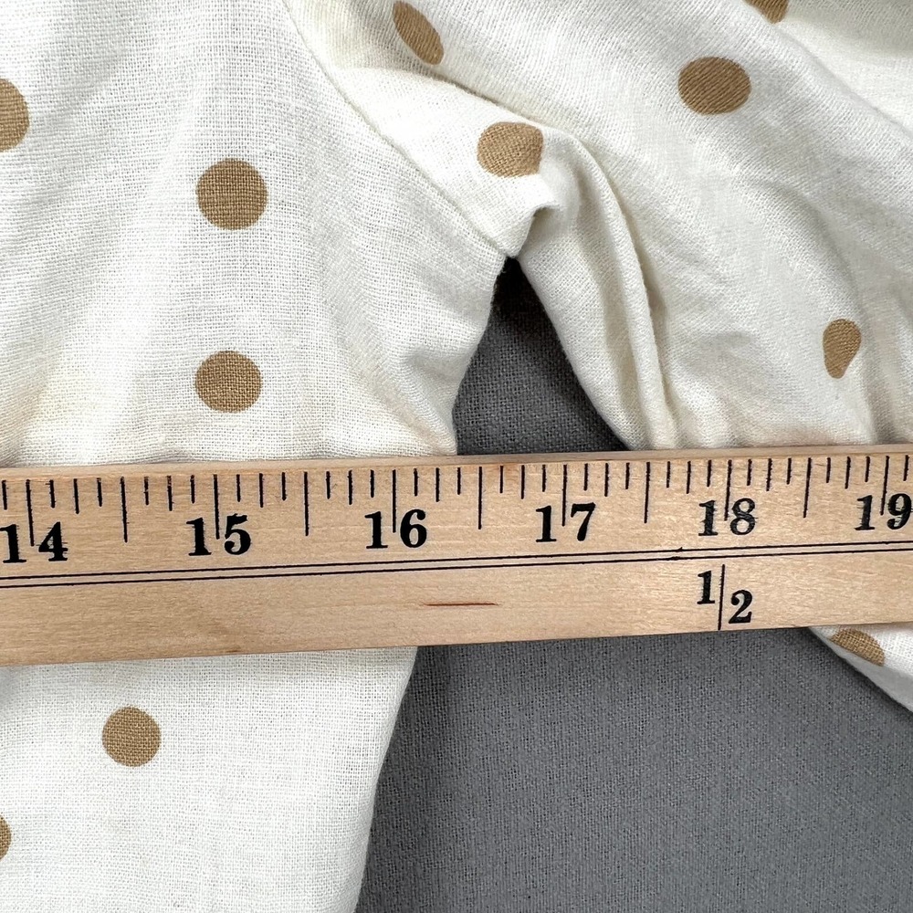 LPA Shirt Womens Medium White Linen Puff Sleeve Crop Top Button Front Polka Dot - Picture 12 of 14